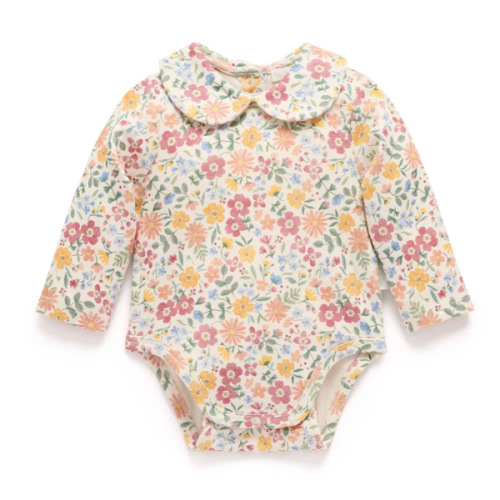 Pink Wild Flower Collar Bodysuit - Purebaby