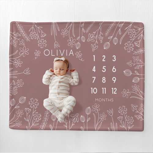 Personalized Wildflower Girl Month Blanket Newborn Girl Milestone Blanket Flower Milestone Custom Girl First Year Blanket Girl Month Blanket