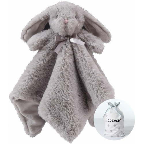 CREVENT Cozy Plush Baby Security Blanket for Baby Boys and Girls, Baby shower Birthday Gift, Unisex, Grey Bunny