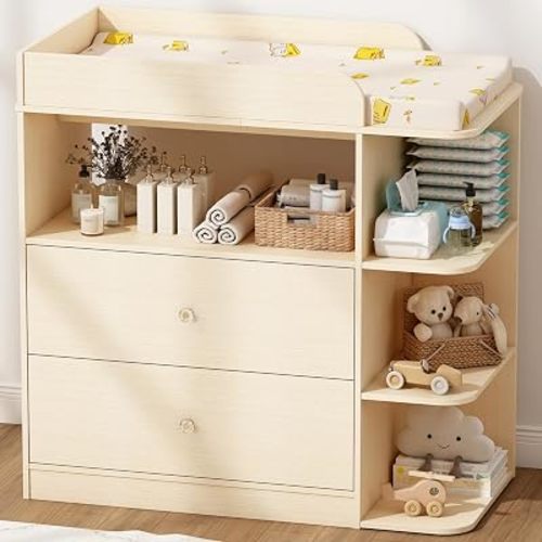 Wanan Changing Table Dresser with 2 Drawers for Nursery, Wood, Oak