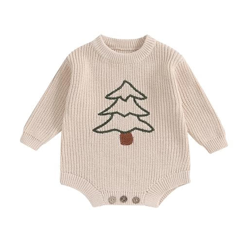 Lesimsam Newborn Baby Boy Girl Christmas Outfit Knit Sweater Romper Oversized Long Sleeve Bubble Romper Warm Winter Clothes