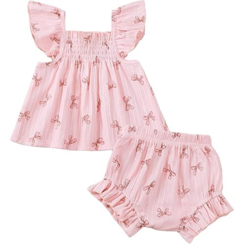 Jecson Newborn Baby Girl Summer Clothes Infant Girl Outfits Sleeveless Ruffle Top and Bloomers Shorts Set 0 3 6 12 Month
