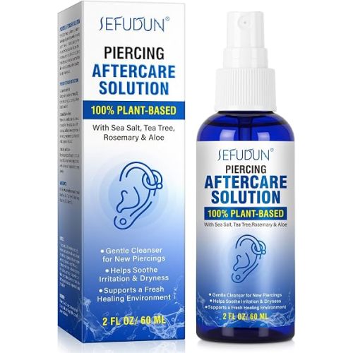 Piercing Aftercare Spray, Saline Spray for Piercings Cleaner for Ear, Belly & Nose - Gently Cleanses - Soothing & Gentle-2 Fl Oz
