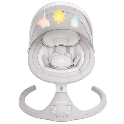 Jool Baby Nova Baby Swing for Infants – Bluetooth Music, Remote (Stone) | Keep Baby Happy While Getting Things Done – Gentle Side-to-Side Motion Helps Baby Feel Content