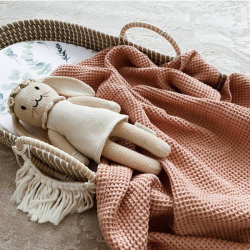 Cotton Baby Waffle Blanket - Dusty Pink