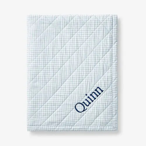 Ditsy Gingham Classic Cool Organic Cotton Percale Quilted Reversible Sherpa Stroller Blanket