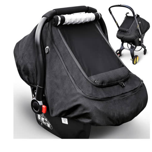 Waterproof Baby Car Seat Cover，YVMVDV Patented Cold Weather Carseat Cover for Babies,Infant Car Seat Cover Canopy for Boy Girls,Windproof Car Seat Canopy, Keeps Babies Warm and Cozy Black