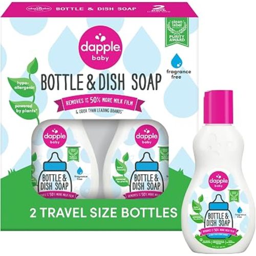 Dapple Baby Fragrance-Free Baby Bottle & Dish Soap - (2 Pack) 3 fl oz - Plant-Powered Cleaner for Bottles, Pump Parts, and Sippy Cups - Travel Size
