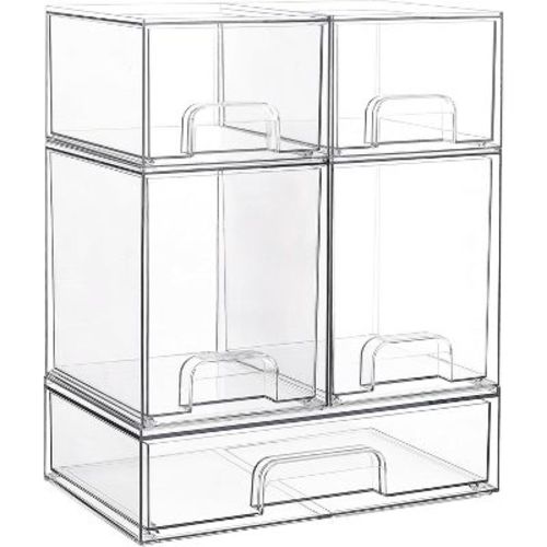 Vtopmart Clear Plastic Stackable Storage Drawers Set of 5, for Kichen Countertop, Vanity, Bathroom, Cabinet, Pantry