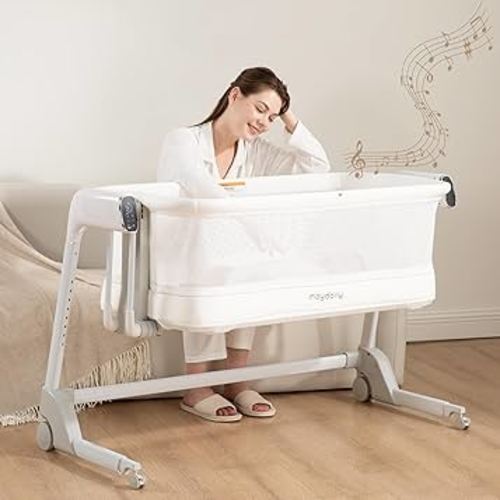 Maydolly Baby Bassinet, Smart Crib, Automatic Cry Detection and Response, Rocking Bassinet for Baby, 7 Height Adjustable with Mattress for Newborns (White)