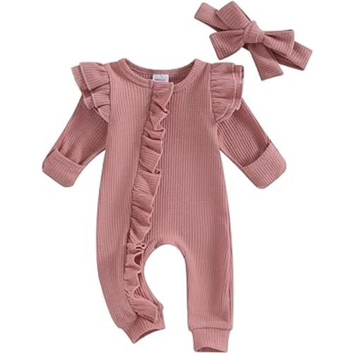 FYBITBO Infant Baby Girl Clothing Ruffle Knit Romper Zipper Jumpsuit Fall Winter Outfit Newborn Coming Home Clothes