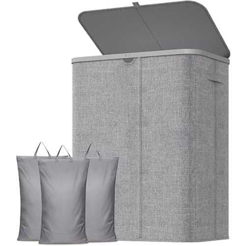 Lifewit 185L 3 Section Laundry Hamper with Lid, Laundry Basket, Light Gray
