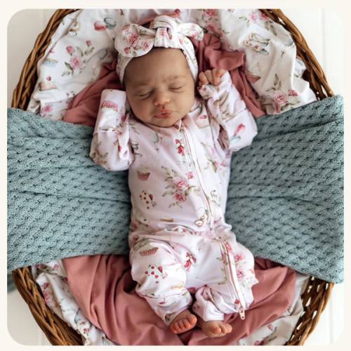 Alice’s Tea Party Organic Baby Snugglesuit Convertible Romper | Snuggle Hunny