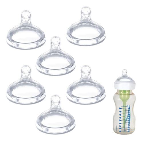 6 Pack Replacement Nipples Compatible with Dr Brown Wide Bottle, Silicone Nipples for Bottle, BPA-Free, Durable and Soft Nipple (L, Fast Flow)