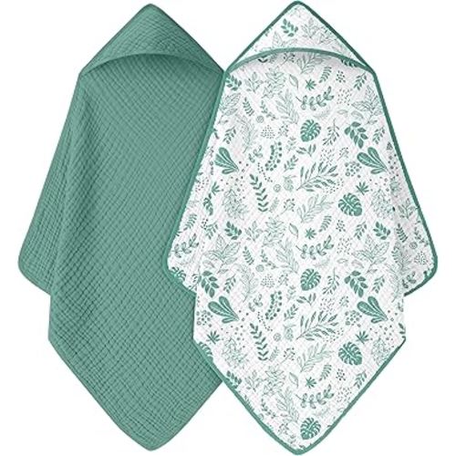 Baby Bath Towels, 100% Muslin Cotton Hooded Baby Towels for Newborn, 2 Pack Baby Towels with Hood for Infant Toddler and Kids, Large 32x32Inch, Soft and Absorbent