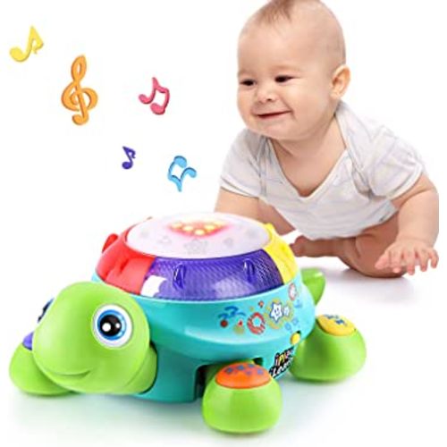 iPlay, iLearn Baby Musical Turtle Toy, Spanish English Bilingual Learning, Toddler Crawling Toys W/ Light & Sound, Infant Development Educational Birthday Gifts 6 7 8 9 10 12 Month 1 Year Old Boy Girl