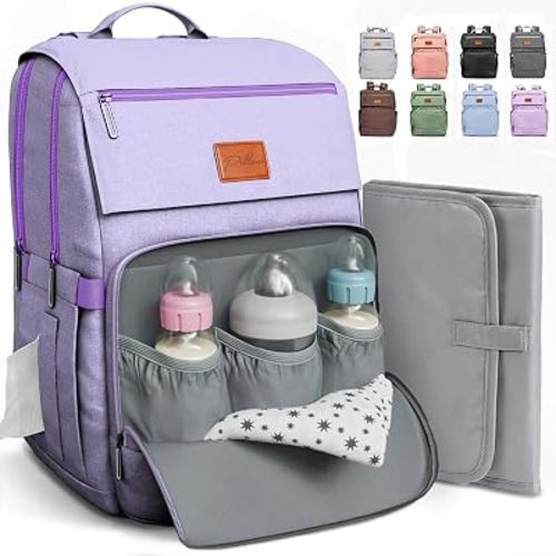 Baby Shower Gifts for Mom - Diaper Bag Backpack - 16 Organizer Pockets Baby Diaper Bag w/ Insulated Bottle Holders & Wipes Pocket, Large Capacity Baby Bag Backpack - Waterproof & Easy to Clean, Purple