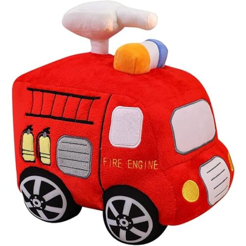 Soft Plush Fire Engine Stuffed Truck Toy Super Cute Rescue Vehicle Plushie Excellent Gifts for Kids or Birthday Party 10 Inches (Fire Engine)