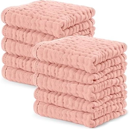 Comfy Cubs Muslin Baby Washcloths 10 Pack - Soft 6-Layer Cotton Wash Cloths for Sensitive Skin - 10"x10" Large, Gentle, Absorbent Infant Essentials for Newborn and Toddlers - Lace