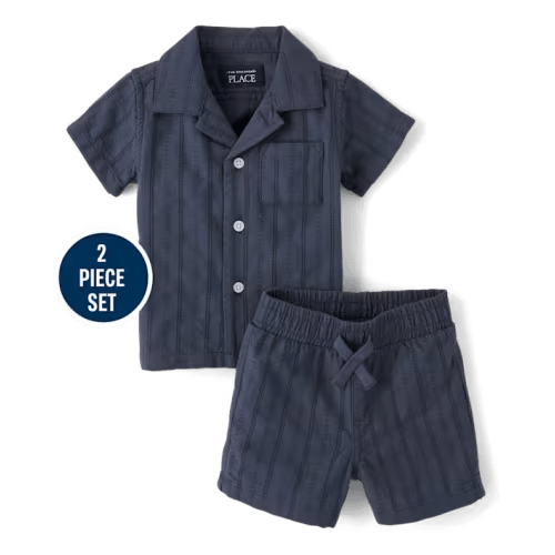 Baby Boys Textured 2-Piece Outfit Set - blue