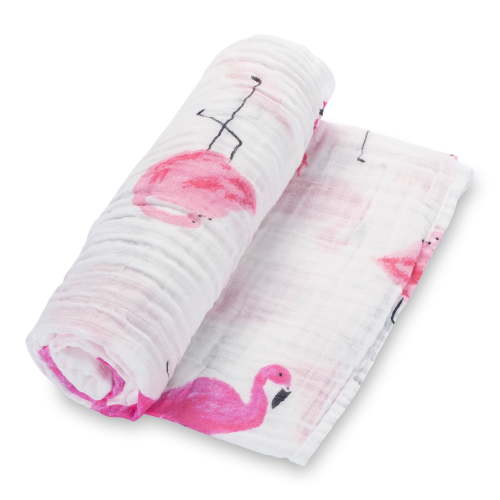 LollyBanks Flamingo Prints Baby Muslin Swaddle Blanket - 100% Muslin Cotton, 47"x47", 1 Pack