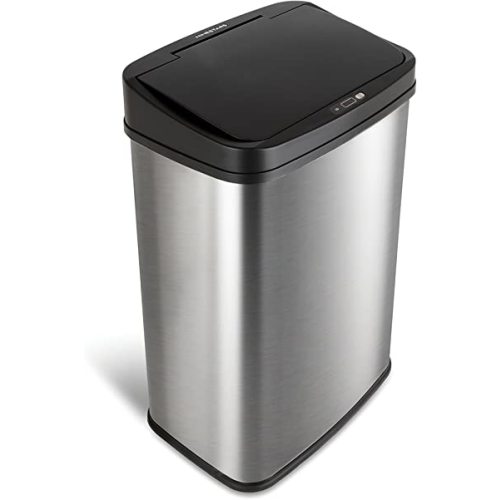 Ninestars Automatic Touchless Infrared Motion Sensor Trash Can, 13 Gal 50L, Stainless Steel Base (Rectangular, Black Lid), Black Trim