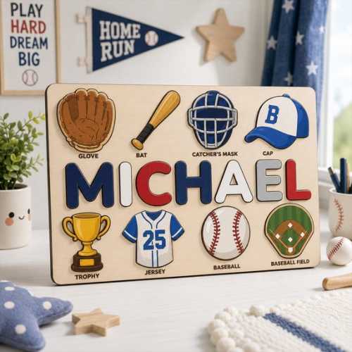 Personalized Baseball Puzzle for Kids, Custom Name Wooden Sports Puzzle, Baby Puzzle Baseball,montessori Nursery Decor,toddler Learning Gift - Etsy