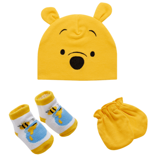 Disney Newborn Baby Boys’ Take Me Home Layette Gift Set: 3D Ear Hat, Socks and Mitten: Mickey Mouse, Winnie The Pooh
