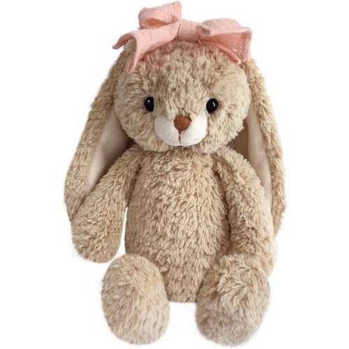 Bunny Stuffed Animal Soft Rabbit Cuddly Toy 8'' Long - Eared Brown Plush Bunny with Pink Bow Plush Toys for Babies and Toddlers