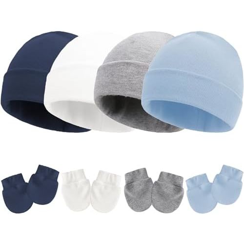 UTTPLL Newborn Hats Mittens Set Toddler Girls Boys Cotton Nursery Hospital Beanie No Scratch Gloves Unisex Baby Infant Caps