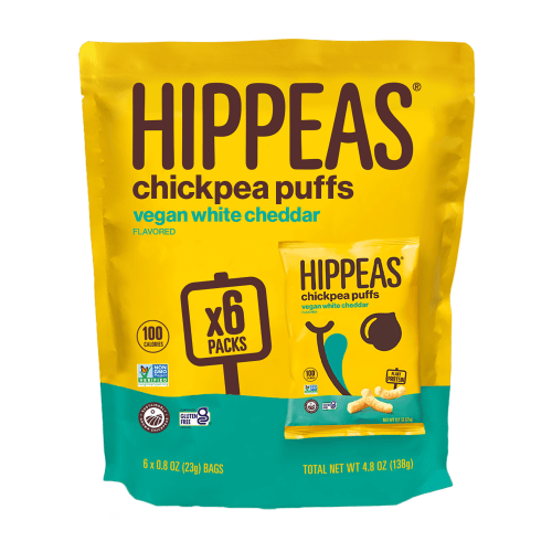 HIPPEAS Chickpea Puffs, Vegan White Cheddar, Gluten-Free, 0.8 oz Bag, 6 Ct