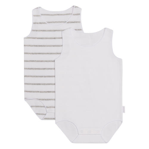 BONDS Baby Wonderbodies Rib Singletsuit 2 Pack | BWTRA | White & Grey Stripe & White