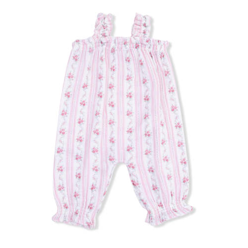 Ruffly Strap Overall, Winding Roses Stripe