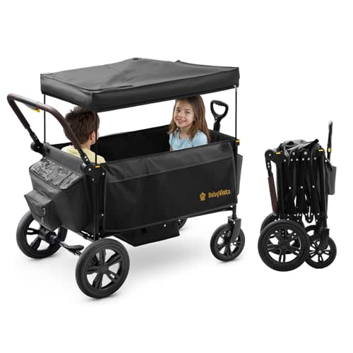 BabyVista Stroller Wagon for Kids, One-Hand Adjustable Push/Pull Handle, Spacious Storage, 8"/12" All-Terrain Wheels, Canopy with Bug Net, Wagon Stroller for Daily Walks, Short Trips & Grocery Runs