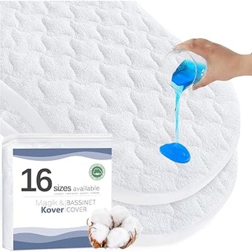 Bassinet Mattress Pad Cover 30" x 18" - Fits for Halo BassiNest Swivel, Glide, Flex, Luxe & Premiere Series Sleeper, Waterproof Quilted Bassinet Mattress Protector 2 Pack, Cotton Terry Surface