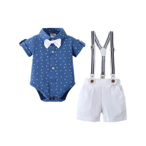 CARETOO Baby Boy Clothes Suits Infant Gentleman Outfits Suspender Pants Wedding Set 6-12 Months 3pcs