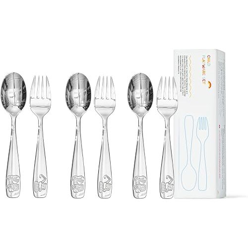 KINGSTONE 6 Pieces Toddler Utensils Set, 18/10 Stainless Steel, Dump Truck