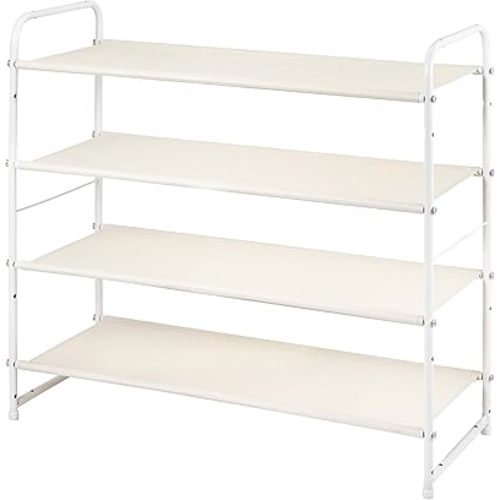 Simple Trending 4 Tier Stackable Shoe Rack, Expandable & Adjustable Fabric Shoe Shelf Storage Organizer, White