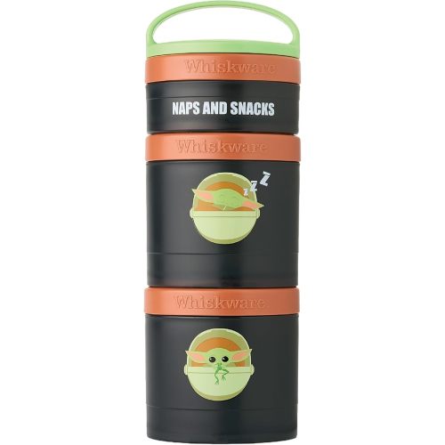 Whiskware Star Wars Stackable Snack Containers for Kids and Toddlers, 3 Stackable Snack Cups for School and Travel, The Child NAPS & Snacks - Green/Orange/Grey