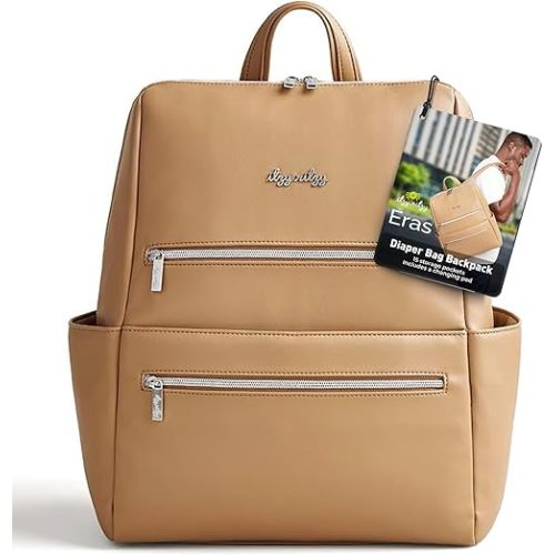 Itzy Ritzy Eras Diaper Bag Backpack – Large Capacity Backpack Diaper Bag Featuring Sleek Design, 15 Pockets, Changing Pad, Stroller Straps, and Luggage Sleeve (Chai)