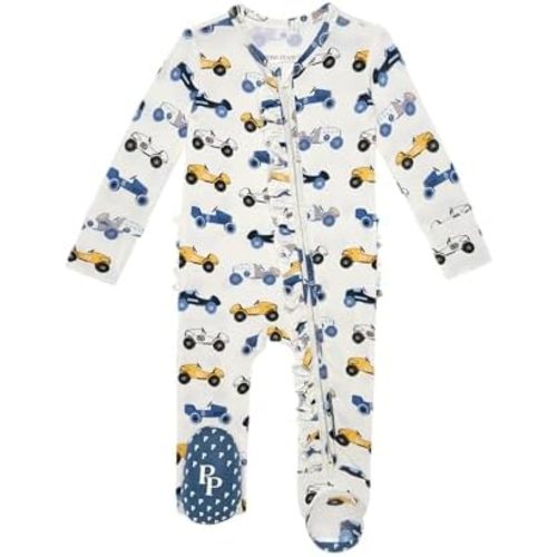 Posh Peanut Baby Boy Footie Pajamas - Soft Viscose Made from Bamboo 2 Way Zipper Sleepers & Onesies with Non-SlipGrips for Newborns to Toddlers