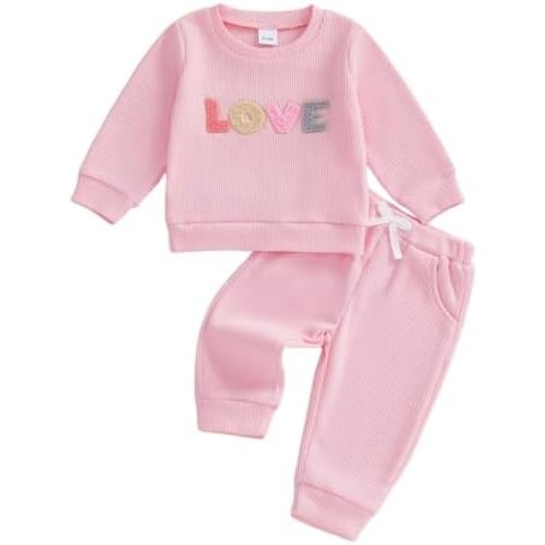 Socutebabe Baby Girl Clothes Newborn Infant Fall Winter Outfits Love Embroidery Long Sleeve Crewneck Sweatshirts Pants 0-24M