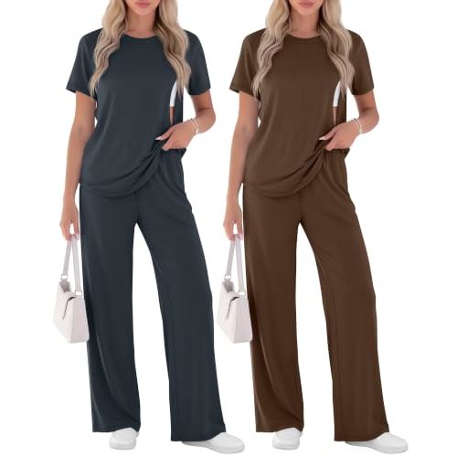 Ficerd 2 Pack Maternity Nursing Pajama Set | Breastfeeding Pjs, Hidden Zipper, Short Sleeve, Postpartum Lounge Sets, Pregnancy, Hospital, Comfy Nursing Outfits