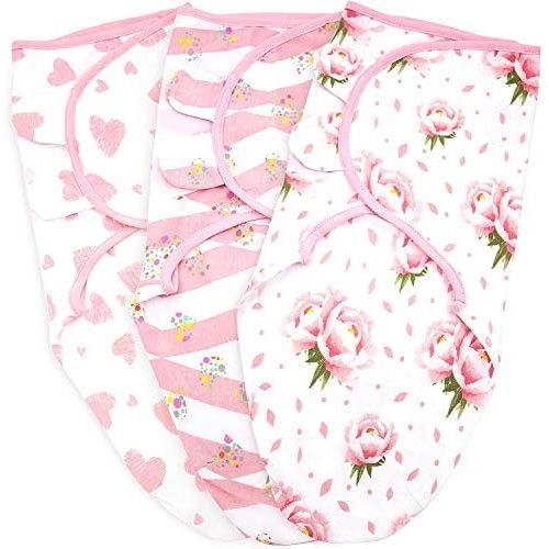 Baby Swaddle Blanket Wrap 3 Pack, Newborn Swaddles 0-3-Month, Small-Medium, Infant Swaddling Sack, Adjustable Swaddle Blanket Girl, Floral