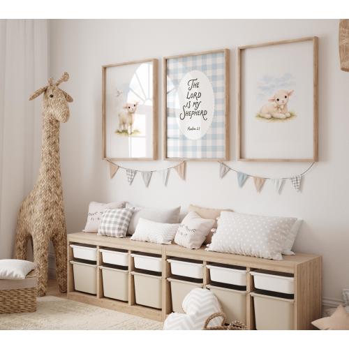 Boys Scripture Nursery Prints: The Lord is My Shepherd Lamb Prints Set of 3