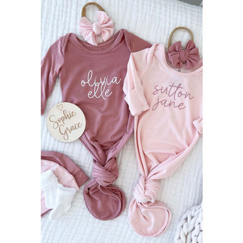 Personalized Bamboo Newborn Baby Knot Gown | Pretty in Pink