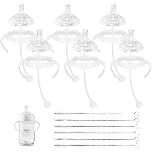 Straw Cup Soft Conversion Kit for Philips Avent Natural Baby Bottle, Toddler Transition Kit with Silicone Straw Top Nipple, Weighted Straw, Bottle Handle, Cleaning Brush, Spill-Proof, BPA-Free, 6-Pack