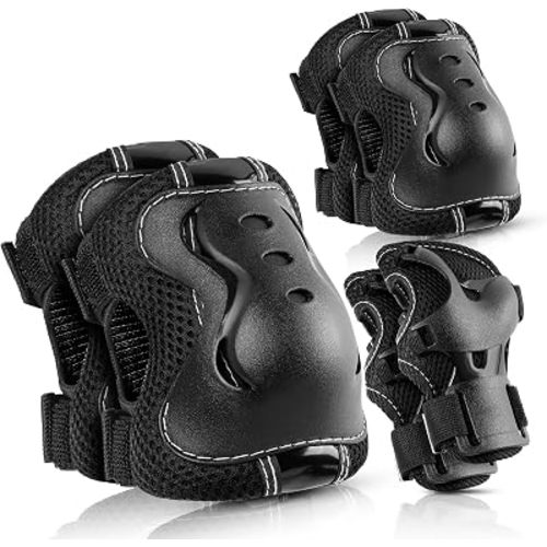 BOSONER Knee Pads for Kids Roller-Skating: Adjustable Protective Gear Set Knee Elbow Pads Wrist Guards for Bike Cycling Skateboarding Scooter Gifts 3-8 / 9-15 Years Boys Girls