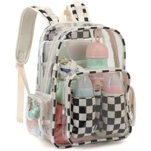 Clear Baby Diaper Bag Backpack for Mom, Large Capacity Travel Nappy Bag for Boys & Girls with Stroller Straps (Corduroy Checkered Black)