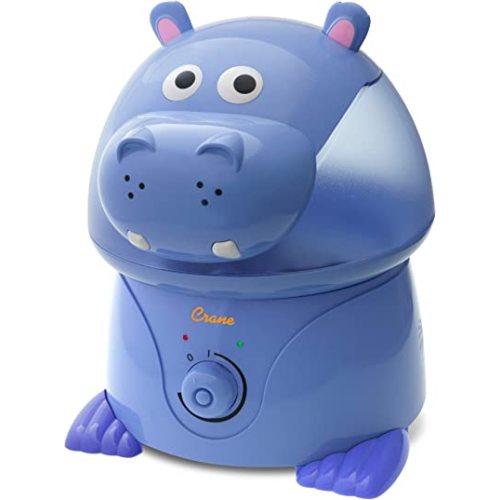 Crane Animal Humidifier for Kids Bedroom, 1 Gal. Cool Mist Humidifier with Adjustable Settings, Optional Filter, Auto Shut-Off, Hippo